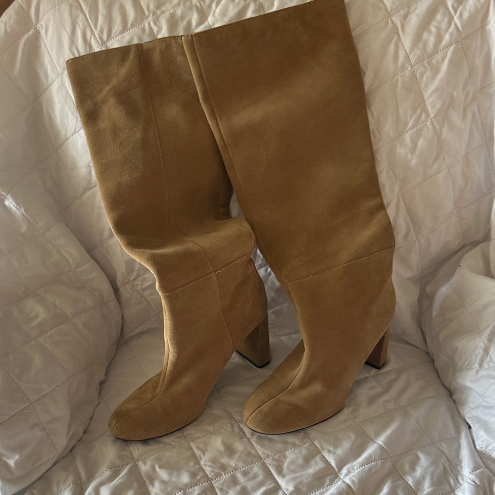 Zara Suede Over-the-Knee Boots in Camel
